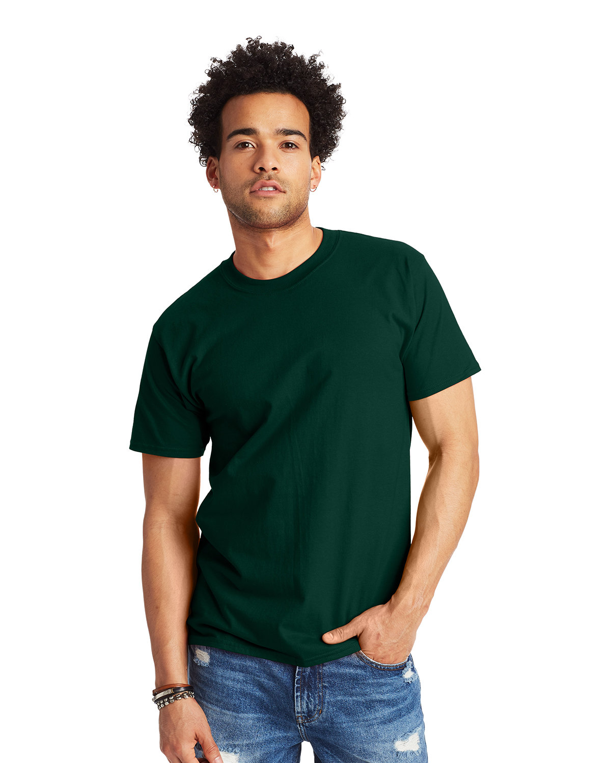 Hanes 5180 Beefy-T-Shirt - Cotton T-Shirt in Deep Forest Green size Medium | Ringspun