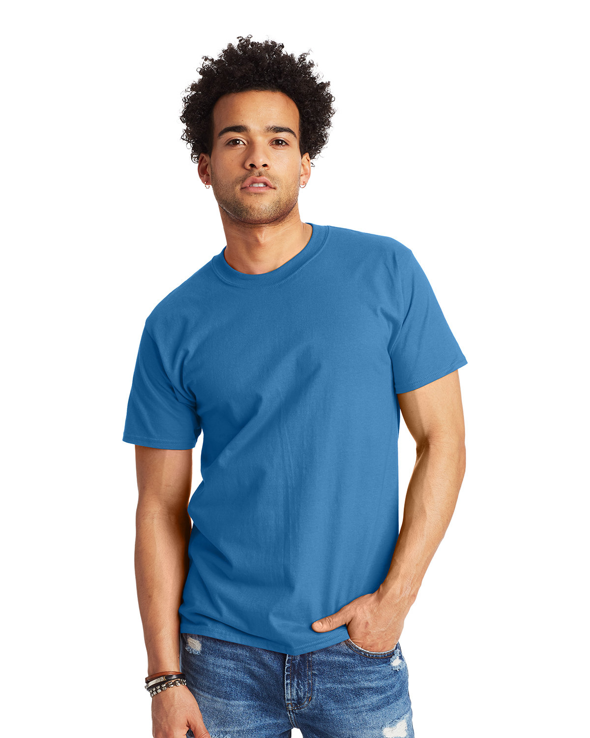 Hanes 5180 Beefy-T-Shirt - Cotton T-Shirt in Denim Blue size Small | Ringspun