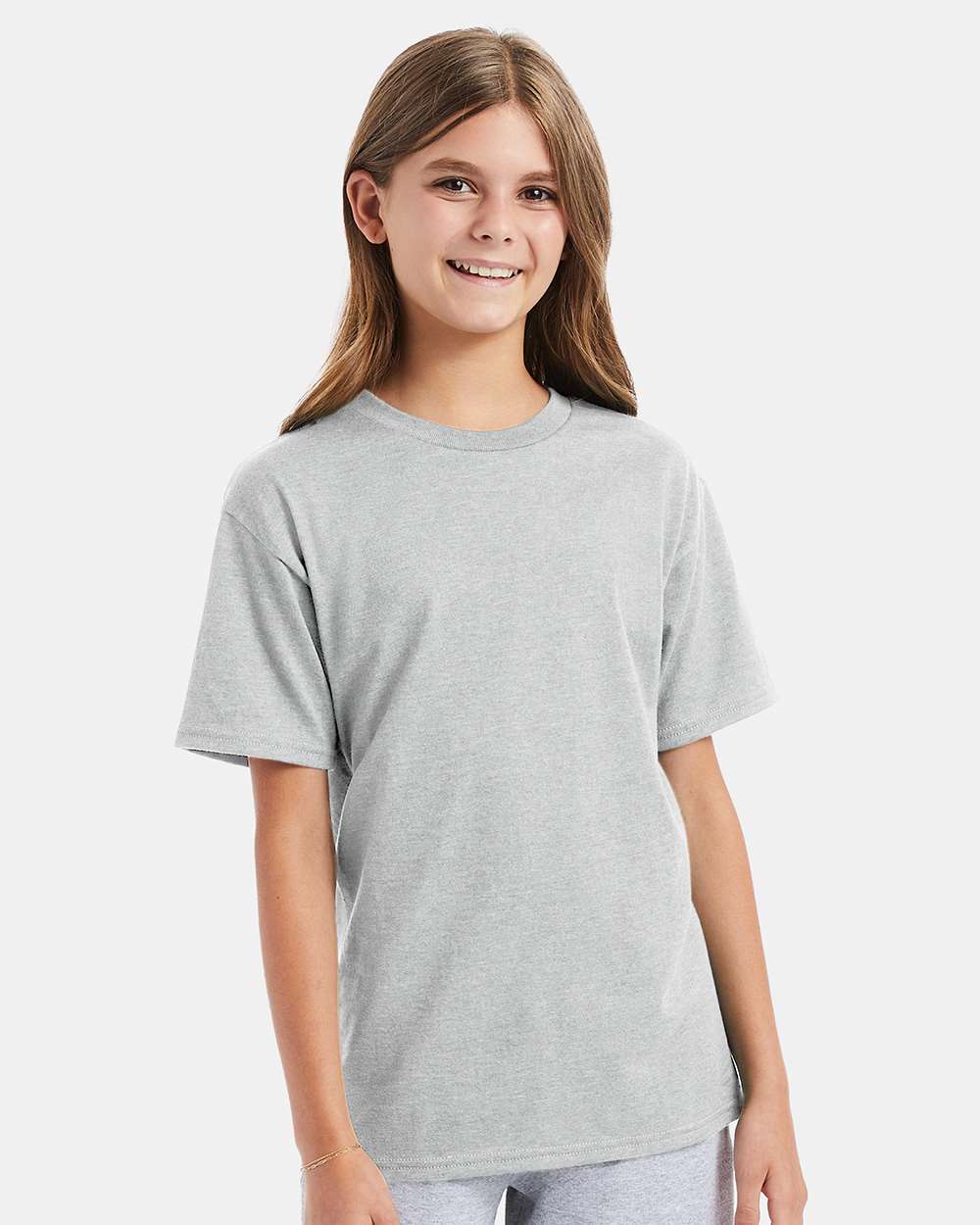 Hanes 498Y Perfect-T Youth T-Shirt in Ash size XS | Ringspun Cotton