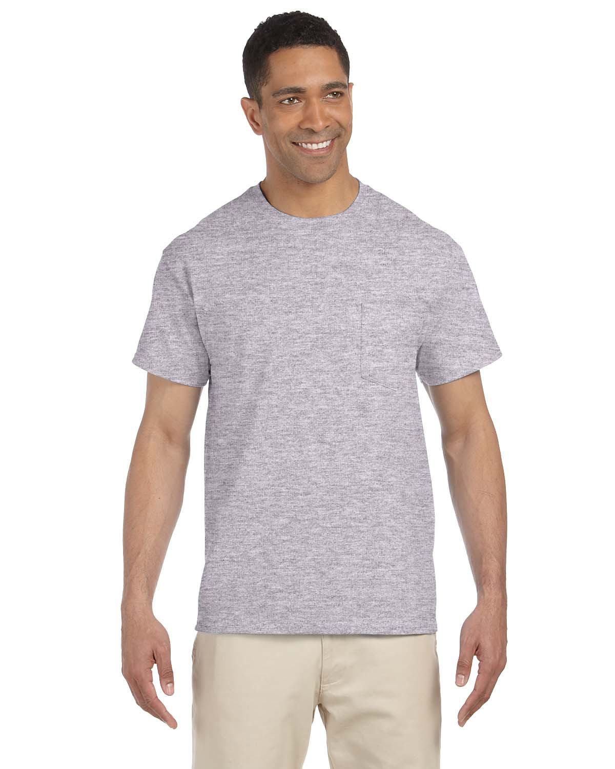 Gildan G230 Ultra Cotton T-Shirt with Pocket in Sport Grey size Large 2300, G2300
