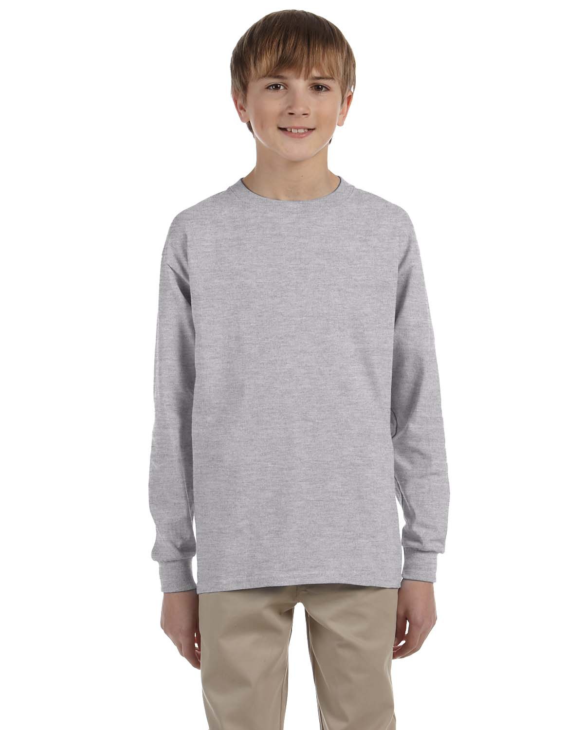 Gildan G240B Youth Ultra Cotton Long Sleeve T-Shirt in Sport Gray* size Small G2400B, 2400B