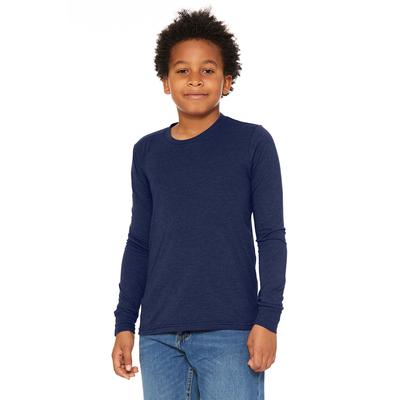 Bella + Canvas 3501Y Youth Jersey Long-Sleeve T-Shirt in Navy Blue Triblend size Small | Ringspun Cotton B3501Y