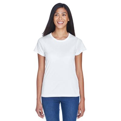 UltraClub 8420L Athletic Women's Cool & Dry Sport Performance Interlock T-Shirt in White size Small | Polyester