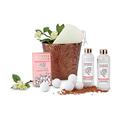 Römer Wellness Geschenkset: Jasmintopf, 11-teilig: 190 ml Duschgel, 190 ml Körperlotion, 100 g Badesalz, 6 x 20 g Badekugeln und 1 Schwamm in dekorativem Eimer; Duft: Jasmin; Maße: ca. 29 x 19 x 16 cm