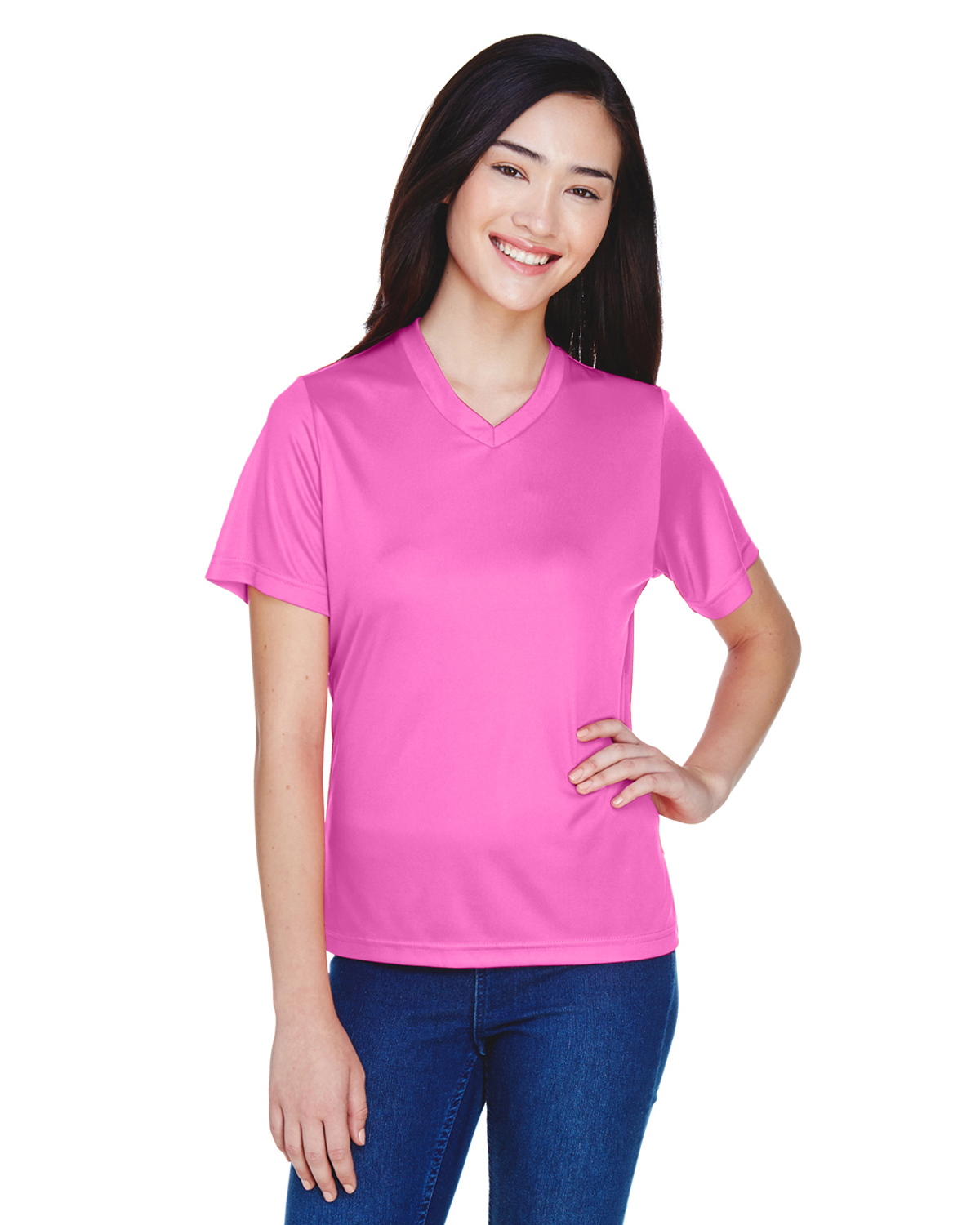 Team 365 TT11W Athletic Women's Zone Performance T-Shirt in Sport Charity Pink size XS | Polyester