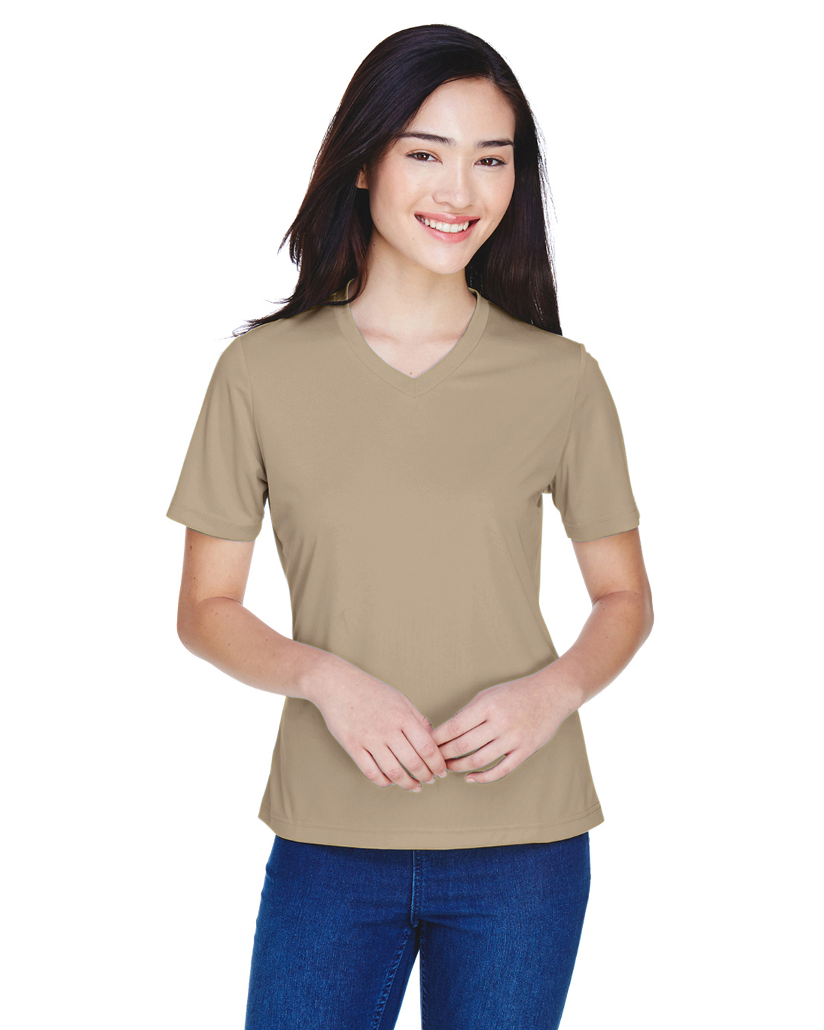 Team 365 TT11W Athletic Women's Zone Performance T-Shirt in Desert Khaki size XS | Polyester