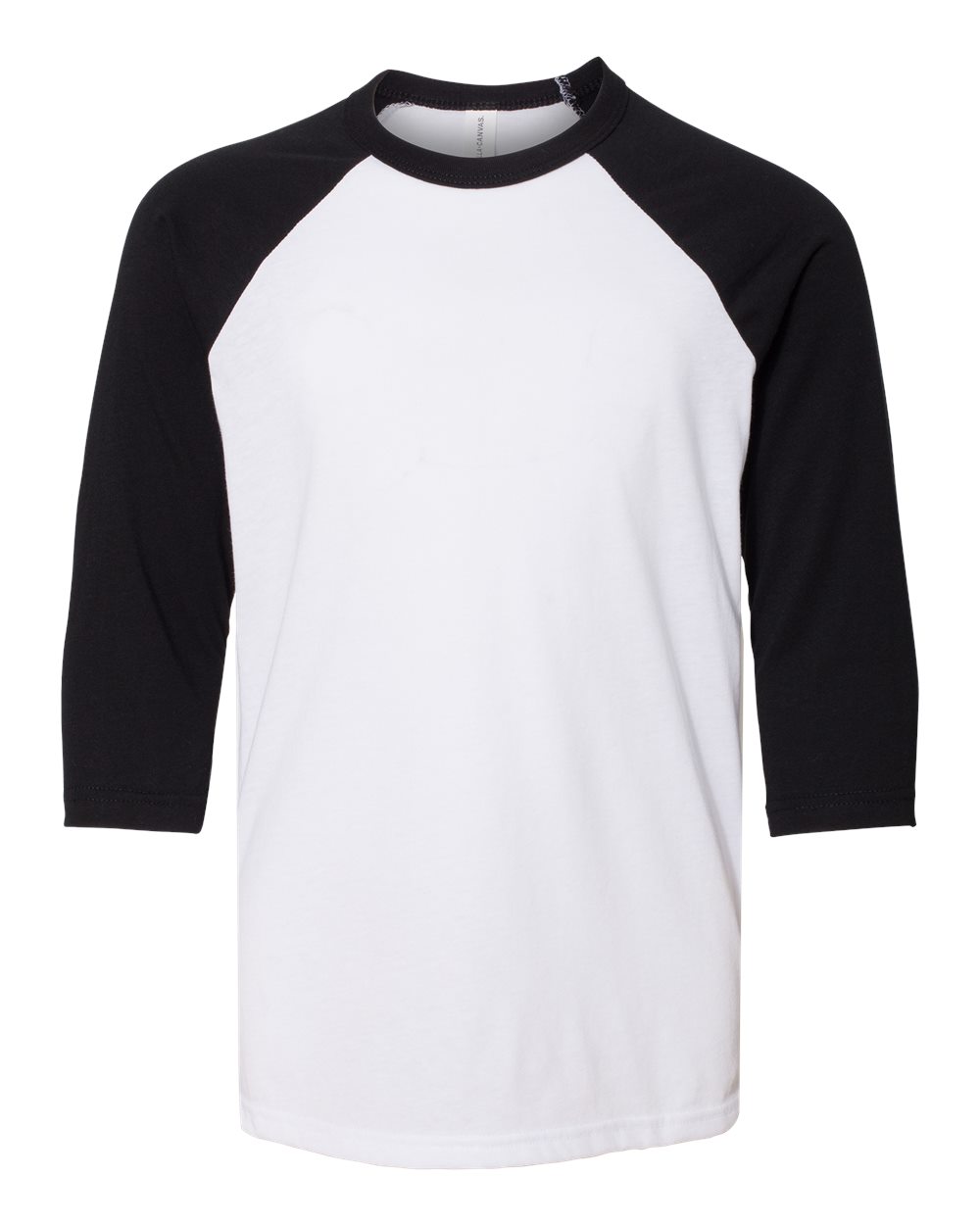 Bella + Canvas 3200Y Youth Three-Quarter Sleeve Baseball Top in White/Black size Large | Cotton/Polyester Blend B3200Y