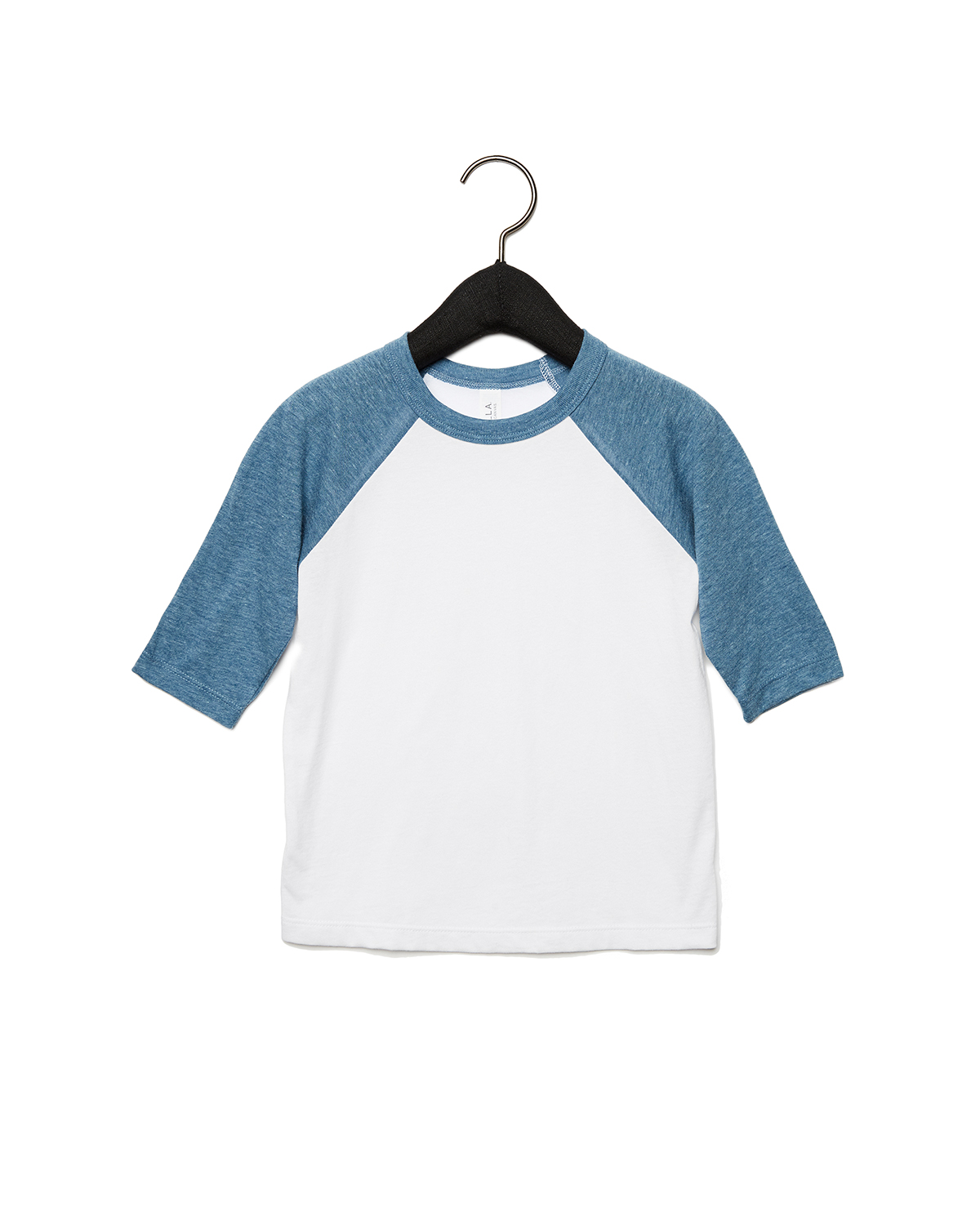 Bella + Canvas 3200T Toddler Three-Quarter Sleeve Baseball Top in White/Denim size 4T | Cotton/Polyester Blend B3200T