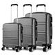 KONO Koffer Set Hartschalenkoffer 3 Teilig Reisekoffer Set mit 4 Rollen und TSA Schloss, Zwillingsrollen Trolley Rollkoffer in M-L-XL-Set Koffer Handgepäck, Mittelgroß, Groß (Grau)