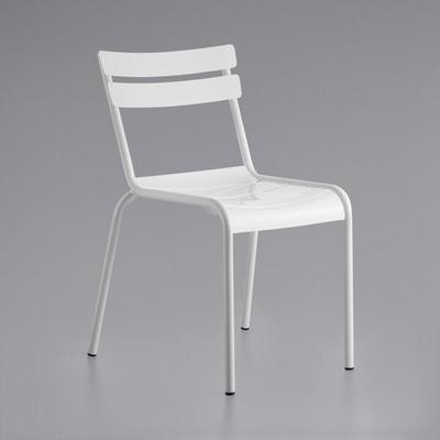 Lancaster Table & Seating 32" x 32" White Powder-Coated Aluminum Dining Height Outdoor Table with Umbrella Hole and 4 Side Chairs