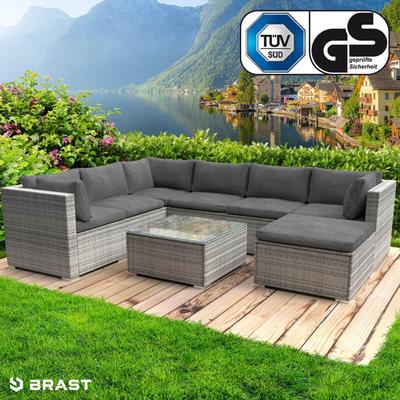Gartenmöbel Lounge Sofa Couch Set Luxus Grau Poly-Rattan für 6 Personen - Brast