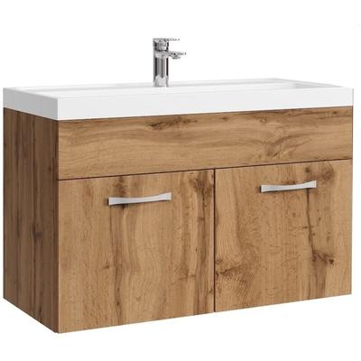 Badezimmer Badmöbel-Set Paso 01 80cm Waschbecken Eiche - Untersc Image