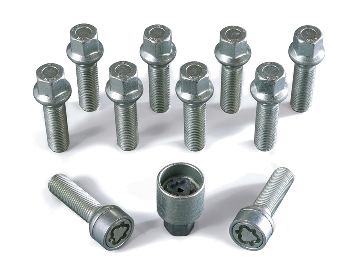 H&R 10x Kugelbundschraube M14x1,5x37mm SW17 Radius 14mm 1453702SET Radschraube Silber Image