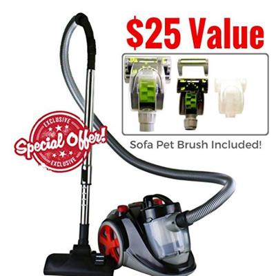 Ovente Featherlight Cyclonic Bagless Canister Vacuum Cleaner comes with Pet/Sofa Brush, Telescopic W