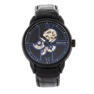 "Heritor Watches Automatic Sanford Semi-Skeleton Leather-Band Watch Black One Size Model: HERHR8305"