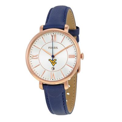 "Fossil West Virginia Mountaineers Women's Jacqueline Leather Watch"
