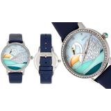 Bertha Grace Swan Engraved Mother-Of-Pearl Genuine Leather Watch w/Crystals Multicolor Dial, Silver screenshot. Watches directory of Jewelry.