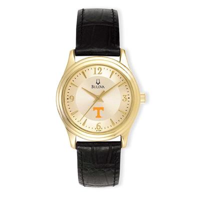 "Tennessee Volunteers Women's Gold/Black Stainless Steel Leather Band Watch"