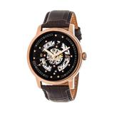 Reign Belfour Automatic Rose Gold Case, Genuine Black Leather Watch 44mm - Dark Brown screenshot. Watches directory of Jewelry.