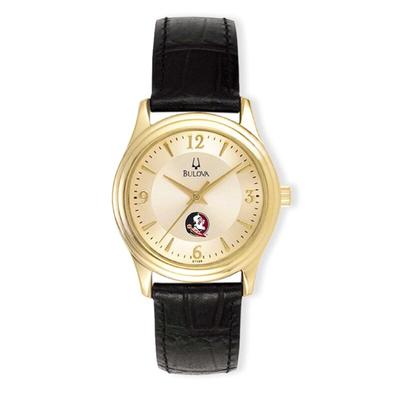 Florida State Seminoles Women's Stainless Steel Leather Band Watch - Gold/Black