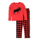 Leveret Sleep Bottoms Red - Red Plaid Moose Fleece Pajama Set - Toddler & Kids screenshot. Pajamas directory of Lingerie.