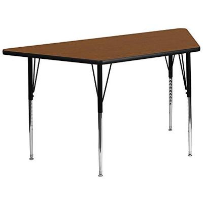 Flash Furniture 29.5''W x 57.25''L Trapezoid Oak HP Laminate Activity Table - Standard Height Adjust