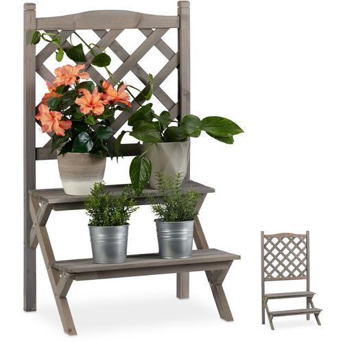 Blumentreppe mit Rankgitter, Blumenregal mit 2 Stufen, Pflanzentreppe Holz für Blumen, hbt: