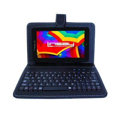 Linsay 7" New Tablet Quad Core Bundle with Keyboard Android 6.0 Dual Camera - Black