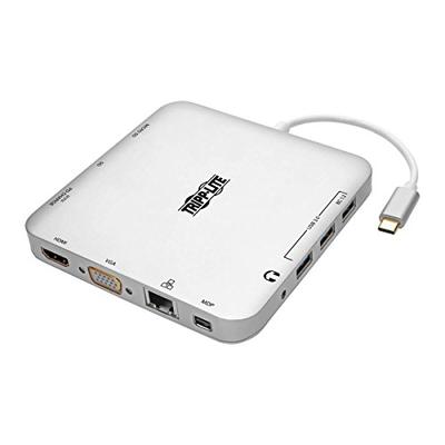 Tripp Lite USB C Docking Station w/USB Hub mDP HDMI VGA GbE PD Charging 4K @ 30Hz Thunderbolt 3 Silv