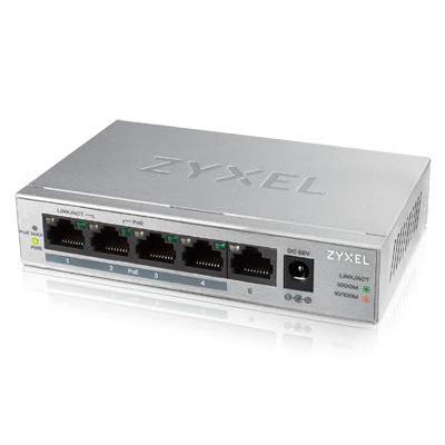 ZyXEL GS1005HP 5 Port POE+ Gigabit Ethernet Switch, 4 x PoE, 60W Budget, Fanless Metal, Desktop, 802