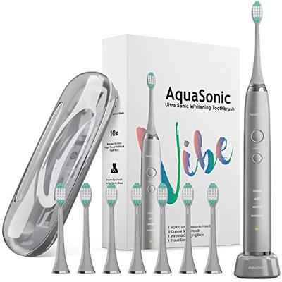 AquaSonic VIBE series Ultra Whitening Electric Toothbrush - 8 DuPont Brush Heads & Travel Case Inclu
