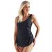 Plus Size Women's Sarong Front One Piece Swimsuit by Swimsuits For All in Black (Size 30)