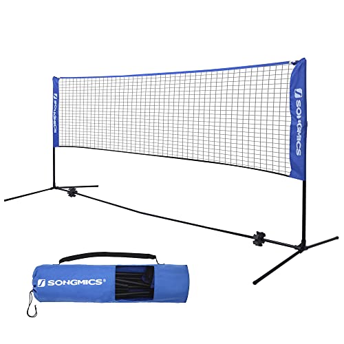 SONGMICS Badminton Net Set, Portable Sports Set for Badminton, Tennis, Kids Volleyball, Pickleball, Easy Setup, Nylon Net with Poles for Indoor Outdoor Court, Blue USYQ500V2