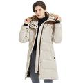 Orolay Women's Insulated Down Coat Winter Hooded Quilt Jacket with Faux Fur Beige L