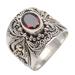 Oval Crimson Glow,'Balinese Silver and Oval Garnet Ring with Gold Accents'