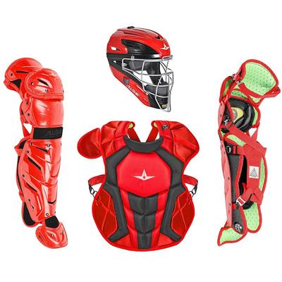 All Star System7 Axis NOCSAE Certified Two Tone Youth Pro Catcher's Kit - Ages 9-12 Scarlet/Black