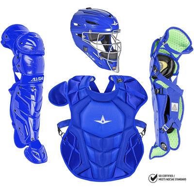 All Star System7 Axis NOCSAE Certified Intermediate Solid Pro Baseball Catcher's Kit - Ages 12-16 Royal