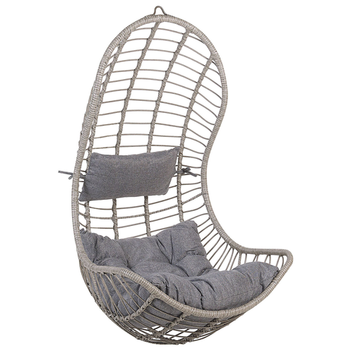 Hängesessel Grau Rattan inkl. Kissen Outdoor Indoor Boho Stil