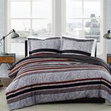 London Fog Warren Stripe Comforter Set Polyester/Polyfill/Microfiber in Black/Gray/Red | Full/Queen Comforter + 2 Standard Shams | Wayfair