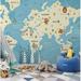 Isabelle & Max™ Ramas Blue World Map Cartoon Animals Wall Mural Fabric in White/Blue | 112 W in | Wayfair 400D9F6A102F4AC596FABEDC6CE4D5A3