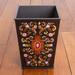 World Menagerie Albom Elegant Medallion Reverse Painted Glass 1 Gallon Open Waste Basket Wood in Orange/Black | Wayfair