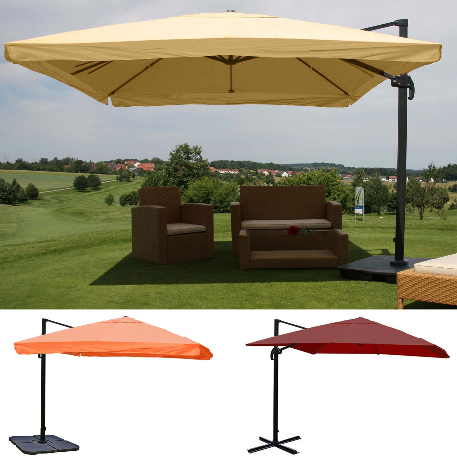 Ampelschirm HWC-A96, Sonnenschirm Gastronomie 3x3m (Ø4,24m) Polyester/Alu 23kg ~ Flap, bordeaux ohne Ständer Image