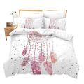 Loussiesd Pink Comforter Cover Double Size Girls Bedding Set Dream Catcher Decorative 3 Pieces Galaxy Duvet Cover Set Modern Bedspread Cover with 2 Pillowcase Dreamcatcher Pattern Microfiber Zipper