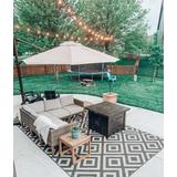 Spilsby 7'3" Round Modern Black/Light Beige/Beige Outdoor Area Rug - Hauteloom