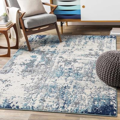 Beverly 2'7" x 7'3" Modern Aqua/White/Charcoal/Dark Blue/Light Slate/Navy Runner - Boutique Rugs