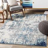 Beverly 2'7" x 12' Modern Aqua/White/Charcoal/Dark Blue/Light Slate/Navy Runner - Hauteloom