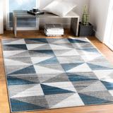 Volant 4'3" x 5'7" Modern Light Gray/White/Charcoal/Blue Area Rug - Hauteloom