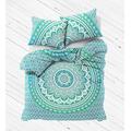 Sophia-Art Exclusive Full Size Ombre Mandala Duvet Cover with Pillowcases, Indian Donna Cover Set Boho Duvet Cover. Bohemian Mandala Bedspread (Green)