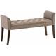 Banc banquette capitonné en tissu taupe avec pieds en bois marron foncé largeur 133cm - taupe