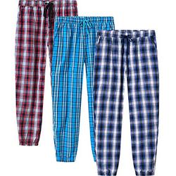 JINSHI Mens Check Lounge Pants Pyjama Bottoms Cotton Lightweight Pyjama Trousers Sleepwear Button Fly (Red/Blue/Purple) Size S